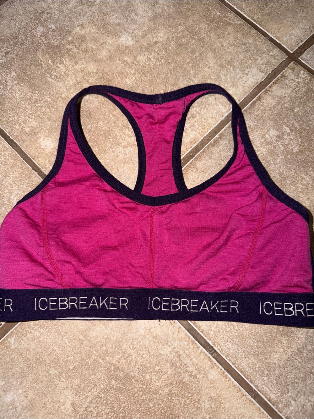 Icebreaker Magenta Racerback Sports Bra with Black Trim